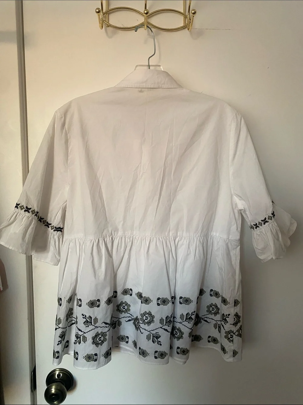 KATE SPADE White Peplum Cotton Top with Embroidery!